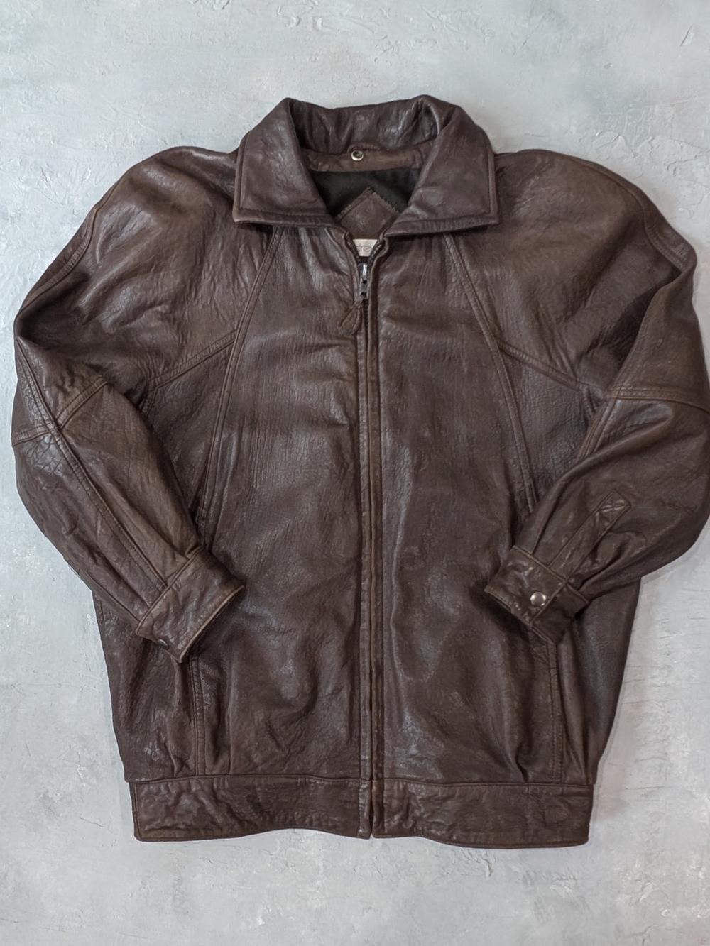 Classic Vintage Andrew Marc Heritage Brown Leather Patina Aviator Bomber Jacket